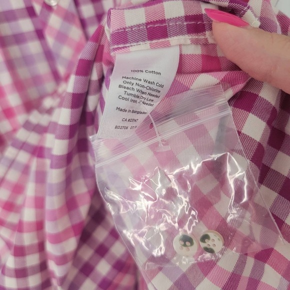 Talbots Womens XS Pink Purple Gingham Plaid Long Sleeve Button Down Cotton - Picture 3 of 7